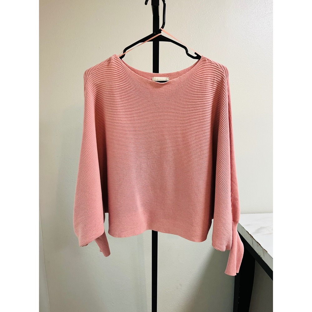 Altar'd State Sweater Pink Small Ribbed Dolman Sleeve Boat Neck T4735 Boxy
